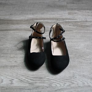 Children's Place, flat black dress shoes with silver detail on strap , size 12